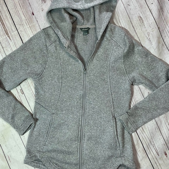 Women’s Med Eddie Bauer Gray Fleece Slim Fit Performance Jacket Athletic Zip Up - Picture 1 of 11